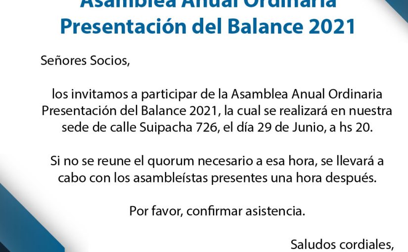 Convocatoria Asamblea Anual Ordinaria